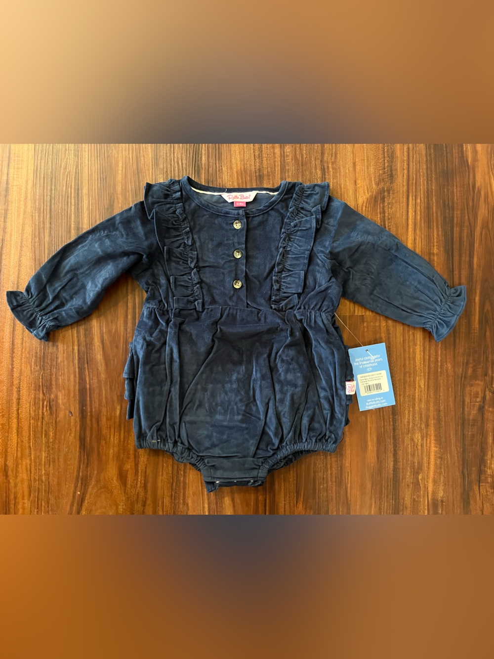 NWT RuffleButts Dark Navy Corduroy Bubble Romper 12-18m